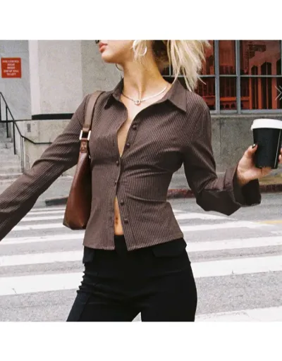 Striped Single Breasted Long Sleeve Blouses #801962 $29.46 USD, Wholesale Fashion Blouses