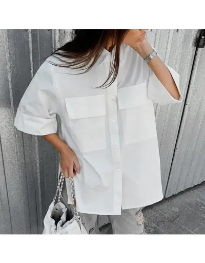 Minimalist Pure Color Short Sleeve Loose Blouses #801963 $36.62 USD, Wholesale Fashion Blouses