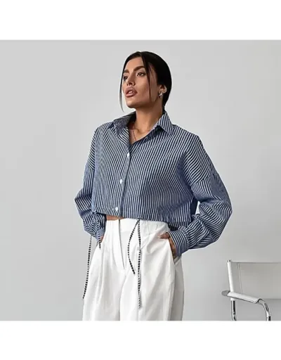 Replica Striped Drawstring Casual Cropped Blouses #801967 $30.34 USD for Wholesale