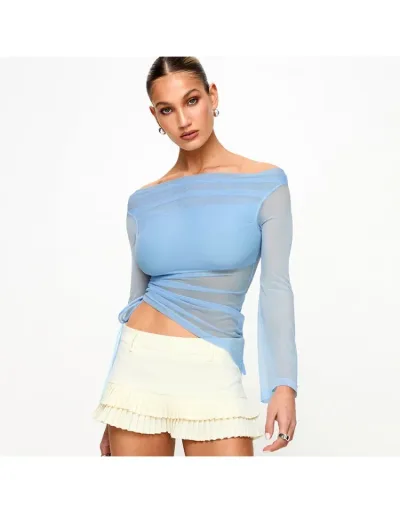 Replica Drawstring See Through Off Shoulder Tops #801980 $21.53 USD for Wholesale