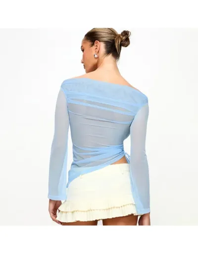 Replica Drawstring See Through Off Shoulder Tops #801980 $21.53 USD for Wholesale