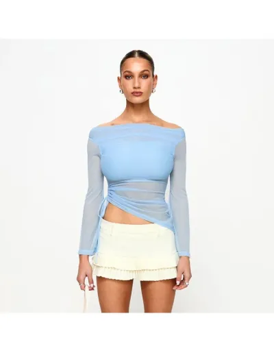 Replica Drawstring See Through Off Shoulder Tops #801980 $21.53 USD for Wholesale