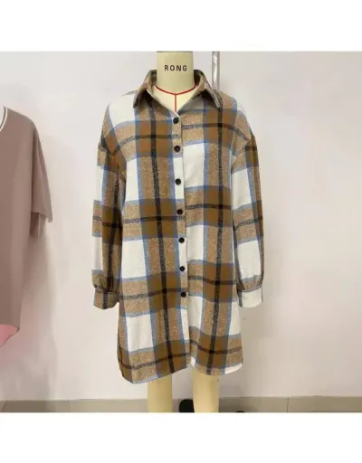 Replica Contrast Color Plaid Long Sleeve Blouses #801981 $46.66 USD for Wholesale