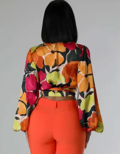 Replica Colorblock Floral Bandage Cropped Shirt #801982 $37.88 USD for Wholesale