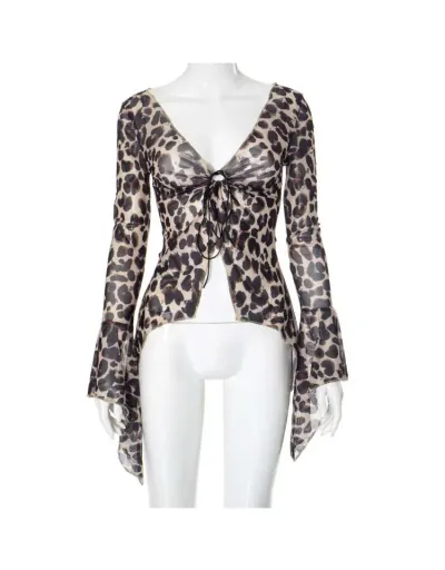 Replica Floral Leopard V Neck Tie-wrap Shirt #801986 $20.15 USD for Wholesale