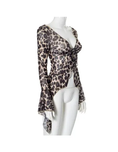 Replica Floral Leopard V Neck Tie-wrap Shirt #801986 $20.15 USD for Wholesale