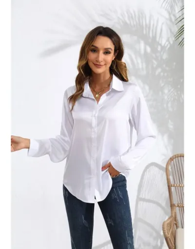 Down Collar Long Sleeve Satin Blouses #801996 $22.93 USD, Wholesale Fashion Blouses