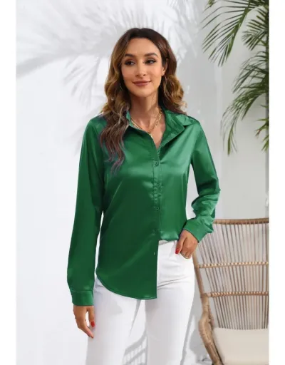 Replica Down Collar Long Sleeve Satin Blouses #801996 $22.93 USD for Wholesale