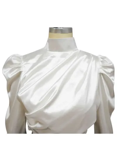 Replica Patchwork Ruched Puff Sleeve Blouse
 #801999 $36.01 USD for Wholesale