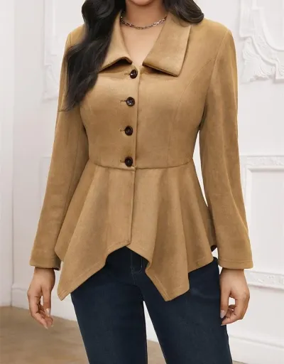 Patchwork Pure Color Single Breasted Blouse #802000 $61.10 USD, Wholesale Fashion Blouses