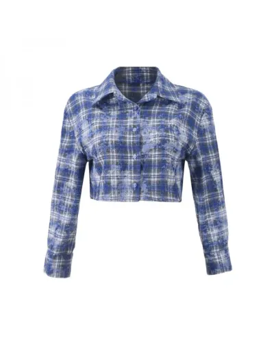 Replica Plaid Single Breasted Cropped Blouses #802012 $32.51 USD for Wholesale