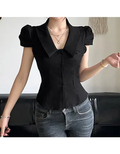 Replica Patchwork Ruched Puff Sleeve Blouses #802014 $27.38 USD for Wholesale