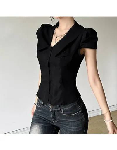 Replica Patchwork Ruched Puff Sleeve Blouses #802014 $27.38 USD for Wholesale