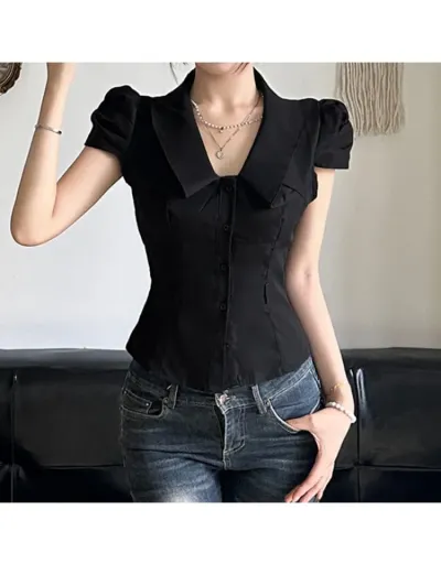 Replica Patchwork Ruched Puff Sleeve Blouses #802014 $27.38 USD for Wholesale