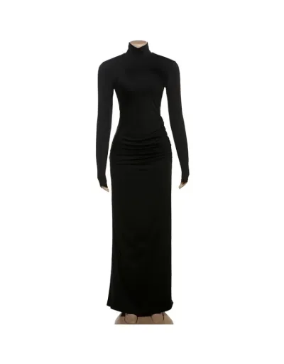 Replica Turtleneck Ruched Side Slit Fitted Maxi Dress #802023 $40.52 USD for Wholesale