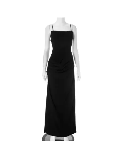 Replica Plain Ruched Split Hem Backless Maxi Dress #802039 $39.20 USD for Wholesale