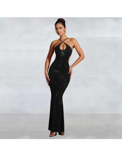 Rhinestones Fitted Backless Maxi Dress #802040 $90.29 USD, Wholesale Fashion 