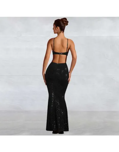 Replica Rhinestones Fitted Backless Maxi Dress #802040 $90.29 USD for Wholesale