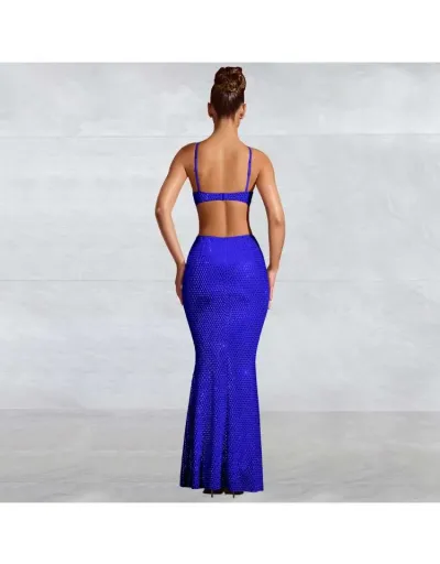 Replica Rhinestones Fitted Backless Maxi Dress #802040 $90.29 USD for Wholesale