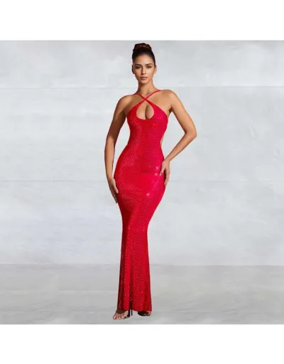 Replica Rhinestones Fitted Backless Maxi Dress #802040 $90.29 USD for Wholesale