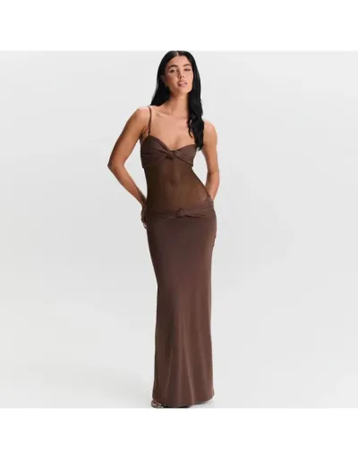 Replica Sheer Twist Ruched Sleeveless Maxi Dress #802041 $43.62 USD for Wholesale