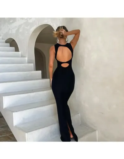 Replica Sexy Hollow Out Backless Sleeveless Maxi Dress #802045 $28.59 USD for Wholesale