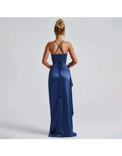 Replica Gorgeous Satin Ruched Split Sleeveless Maxi Dress #802049 $33.26 USD for Wholesale