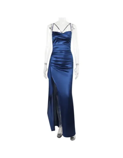 Replica Gorgeous Satin Ruched Split Sleeveless Maxi Dress #802049 $33.26 USD for Wholesale