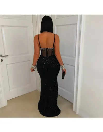 Replica Luxurious Patchwork Hotfix Rhinestones Sequins Sleeveless Maxi Dress #802055 $64.88 USD for Wholesale