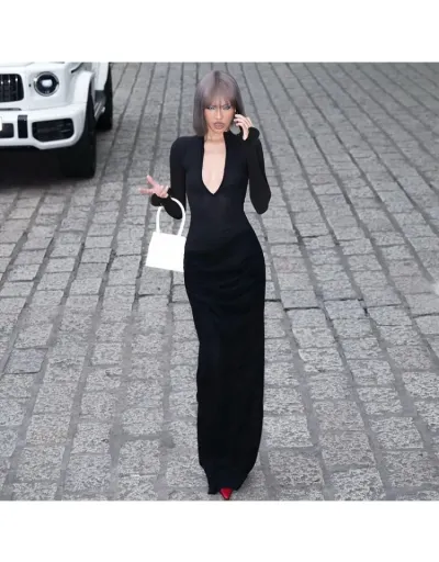 Replica Ruched Bodycon Long Sleeve Maxi Dress #802056 $36.76 USD for Wholesale