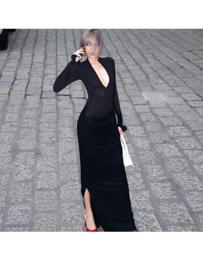 Replica Ruched Bodycon Long Sleeve Maxi Dress #802056 $36.76 USD for Wholesale