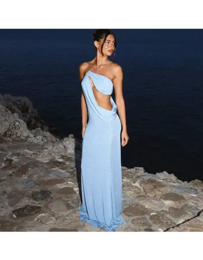 Replica Shiny One Shoulder Backless Maxi Dress #802057 $38.91 USD for Wholesale