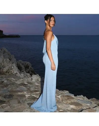 Replica Shiny One Shoulder Backless Maxi Dress #802057 $38.91 USD for Wholesale