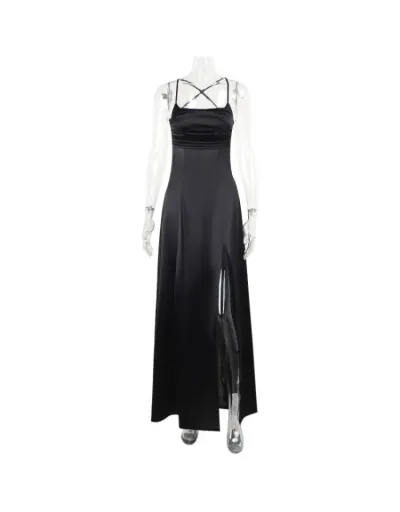 Replica Elegant Solid Tie-wrap Split Halter Maxi Dress #802061 $37.86 USD for Wholesale