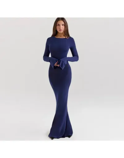 Backless Trumpet Sleeve Fitted Maxi Dress #802072 $35.53 USD, Wholesale Fashion 