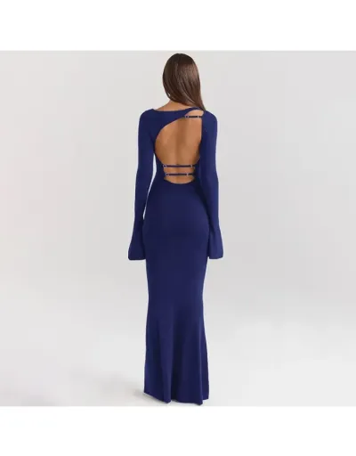 Replica Backless Trumpet Sleeve Fitted Maxi Dress #802072 $35.53 USD for Wholesale