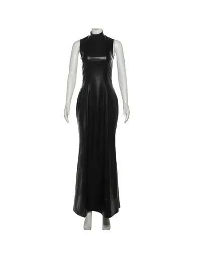 Mock Neck PU Fitted Sleeveless Maxi Dress #802078 $55.82 USD, Wholesale Fashion 