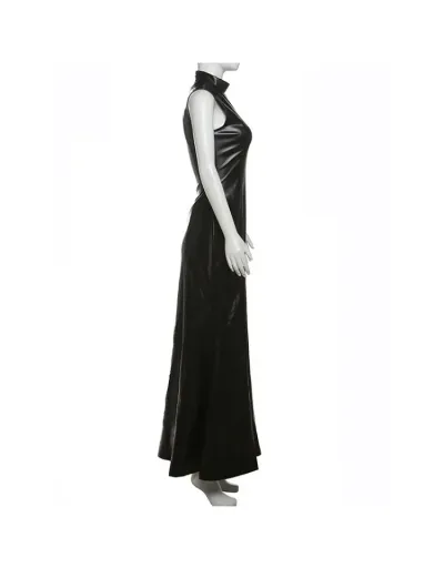 Replica Mock Neck PU Fitted Sleeveless Maxi Dress #802078 $55.82 USD for Wholesale