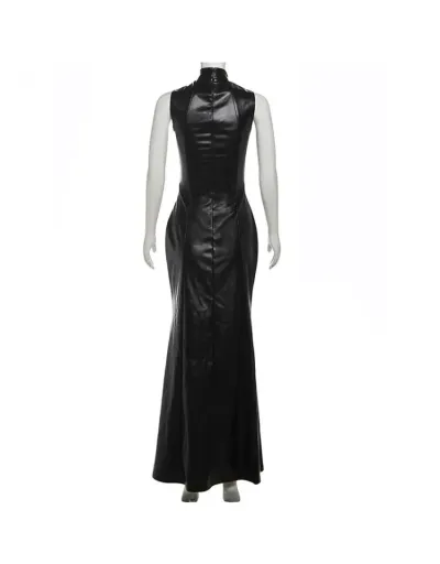 Replica Mock Neck PU Fitted Sleeveless Maxi Dress #802078 $55.82 USD for Wholesale