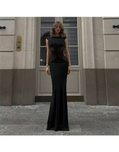 Replica See Through Ruched Sleeveless Maxi Dress #802080 $28.95 USD for Wholesale