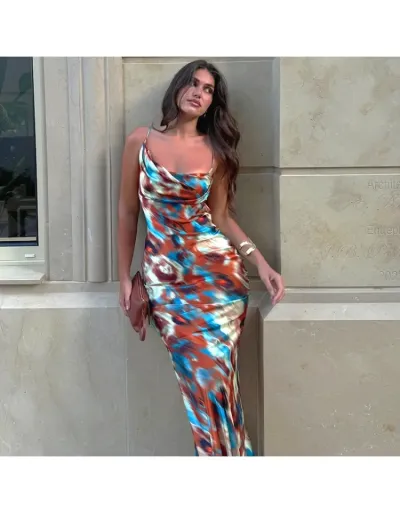 Replica Watercolor Printed Backless Maxi Dress #802084 $35.86 USD for Wholesale