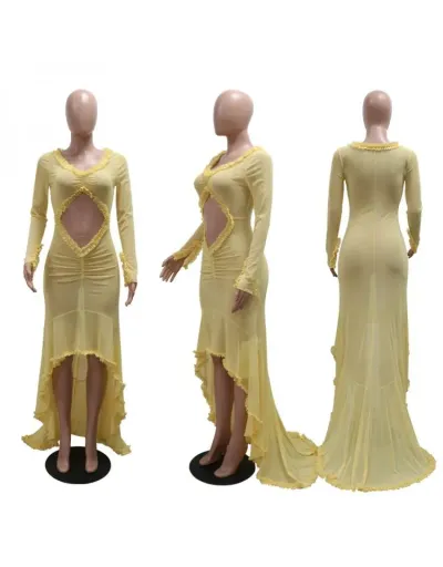 Replica Hollow-out Off Shoulder Trailing Maxi Dress #802086 $46.25 USD for Wholesale