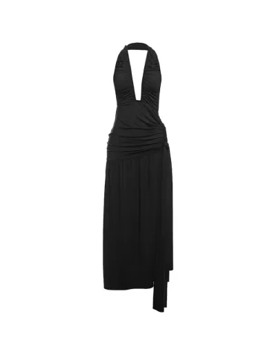 Replica Ruched Halter Backless Split Hem Maxi Dress #802087 $41.68 USD for Wholesale