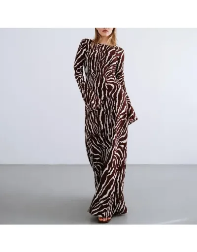 Colorblock Zebra Trumpet Sleeve Maxi Dress #802095 $38.71 USD, Wholesale Fashion 