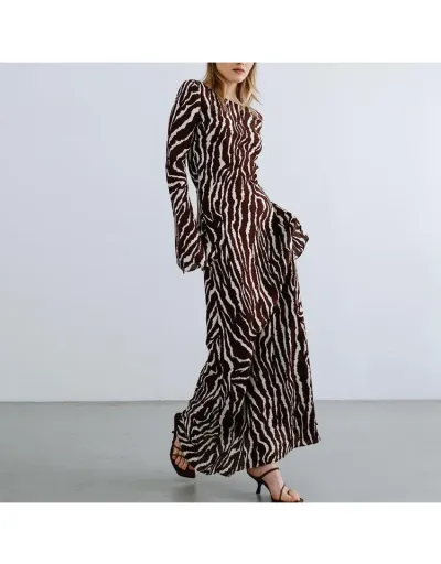 Replica Colorblock Zebra Trumpet Sleeve Maxi Dress #802095 $38.71 USD for Wholesale