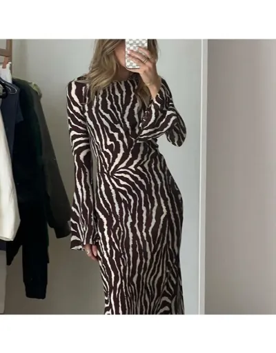 Replica Colorblock Zebra Trumpet Sleeve Maxi Dress #802095 $38.71 USD for Wholesale