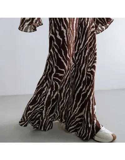 Replica Colorblock Zebra Trumpet Sleeve Maxi Dress #802095 $38.71 USD for Wholesale