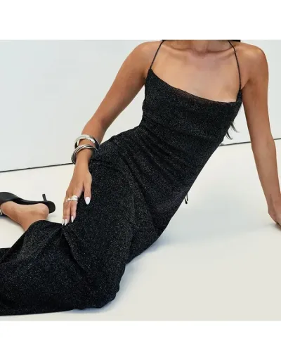 Replica Shiny Halter Backless Lace-Up Maxi Dress #802102 $26.65 USD for Wholesale