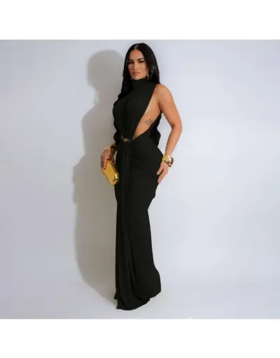 Replica Solid Color Ruched Split Hem Sleeveless Maxi Dress #802104 $44.44 USD for Wholesale