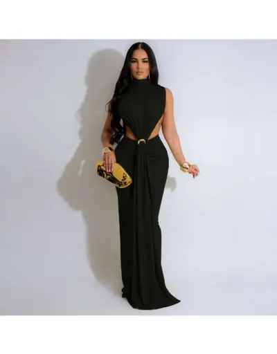 Replica Solid Color Ruched Split Hem Sleeveless Maxi Dress #802104 $44.44 USD for Wholesale